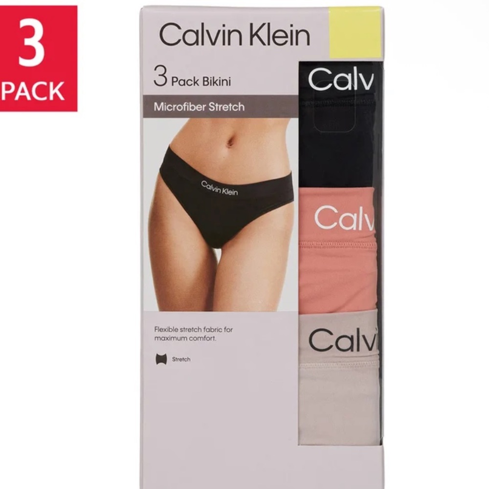 NWT Women’s Calvin Klein 3-Pack Hipster Bikini in Black, Coral, Taupe - Picture 3 of 4